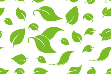 Green leafs seamless background. Forest trees seamless pattern. Nature.