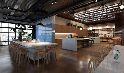restaurant, interior visualization, 3D illustration
