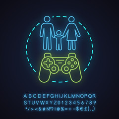 Family gaming neon light concept icon