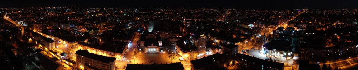 Panorama at night, the city of Rivne, Ukraine