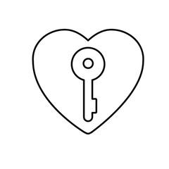 Old key heart outline icon. linear style sign for mobile concept and web design. Key heart simple line vector icon. Password symbol