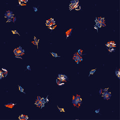 Blooming hand panting brush meadow flower Seamless pattern Summer random repeat design for fashion fabric, wallpaper and all prints