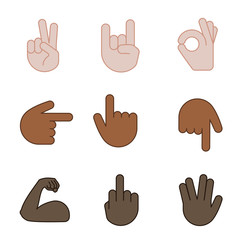 Fototapeta premium Hand gesture emojis color icons set