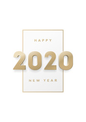 Happy new year, banner with gold 3d numbers 2020. Vector illustration.