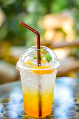 Plum tea and soda ,Fresh drink in restaurant.