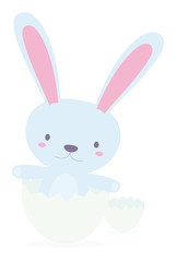 Vector little bunny inside easter egg. Isolated white background.