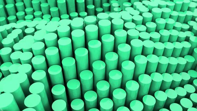 Abstract 3D cylinders waves background animation. Creative shapes objects 4k looping footage. Set of 7 different colors.