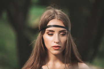 Naklejka premium close up. portrait of attractive young hippie woman .