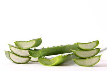 Aloe vera on a white background. Natural care products. Moisturizing and skin care.