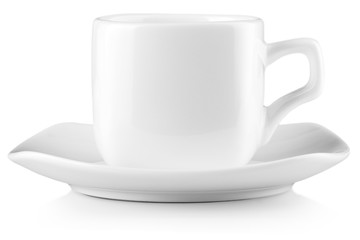 The white cup of coffee isolated on the white background
