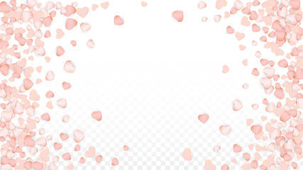 Love Hearts Confetti Falling Background. St. Valentine's Day pattern Romantic Scattered Hearts. Vector Illustration for Cards, Banners, Posters, Flyers for Wedding, Anniversary, Birthday Party, Sales.