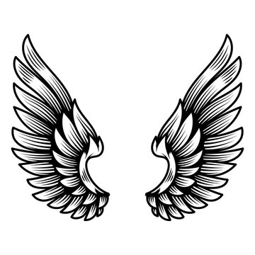 Wings in tattoo style isolated on white background. Design element for poster, t shit, card, emblem, sign, badge.