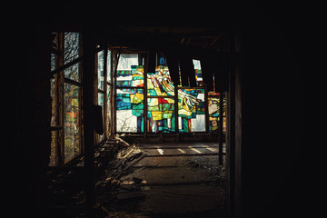 Obraz premium Large windows in Pripyat City, Chernobyl Exclusion Zone 2019