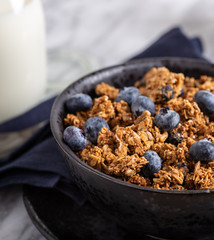 Bowl of Ganola With Fresh Blueberries