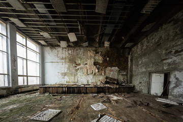Fototapeta na wymiar Abandoned room in Pripyat Hospital, Chernobyl Exclusion Zone 2019