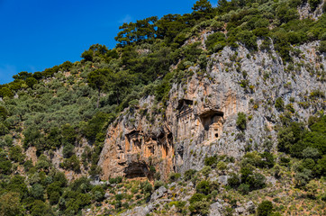 Ancient antique tombs of Lycian kings in the Taurus mountains 