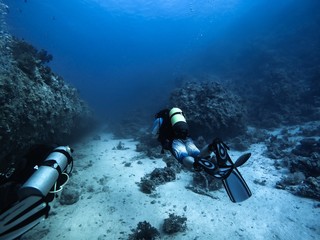 Scuba diver descending to the bottom