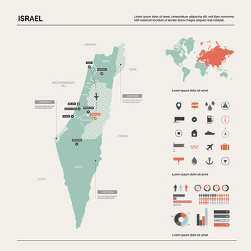 Vector map of Israel.  High detailed country map with division, cities and capital Jerusalem. Political map,  world map, infographic elements.
