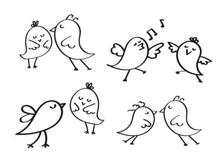 Set of Coloring Page. Adult Coloring Book Set and Antistress freehand sketch with birds. Vector illustration.