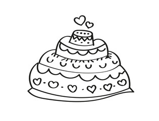 Set of Coloring Page. Adult Coloring Book Set and Antistress freehand sketch with Big Cake. Vector illustration.