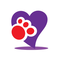 pet care logo, palm of cat, love with shadow, logo style