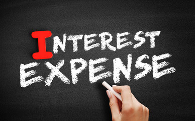 Interest Expense text on blackboard, business concept background