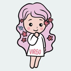 Virgo girl horoscope cartoon vector illustration doodle style 