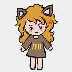 Leo girl horoscope cartoon vector illustration doodle style 