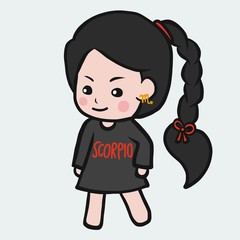 Scorpio girl horoscope cartoon vector illustration doodle style 