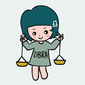 Libra girl horoscope cartoon vector illustration doodle style