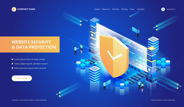 Website Security and Data Protection. Vector isometric illustration
