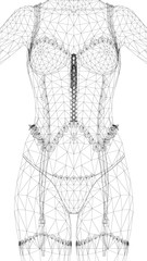 Wireframe polygonal girl in a corset. Front view. 3D. Vector illustration