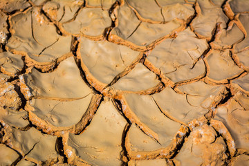 cracked soil ground ,desert cracks, Dry soil Arid,drought land. Caused by global warming and...