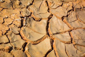 cracked soil ground ,desert cracks, Dry soil Arid,drought land. Caused by global warming and...
