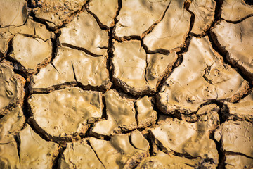 cracked soil ground ,desert cracks, Dry soil Arid,drought land. Caused by global warming and...