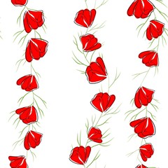 Red poppies seamless pattern. Illustration on white background.