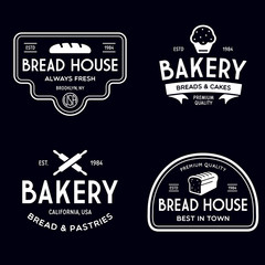Bakery logotypes set. Bakery vintage design elements, logos, badges, labels, icons and objects. Bread house.
