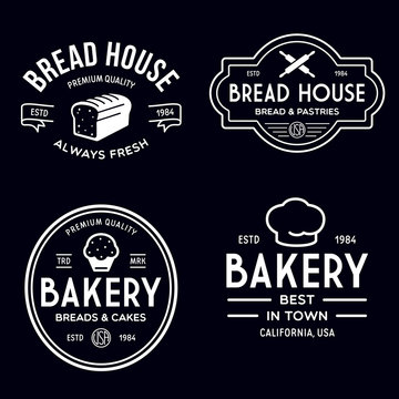 Bakery logotypes set. Bakery vintage design elements, logos, badges, labels, icons and objects. Bread house.
