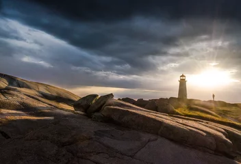 Fotobehang nova scotia lighthouse at sunset © Gerald Zaffuts
