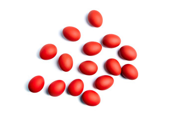 Red Easter eggs isolated on white background. Christian holiday traditions. Traditional symbol