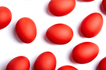 Red Easter eggs isolated on white background. Christian holiday traditions. Traditional symbol