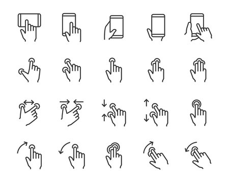 Set Of Hand Touchscreen Gesture Icons, Such As Hand, App, Phone, Tap, Touch