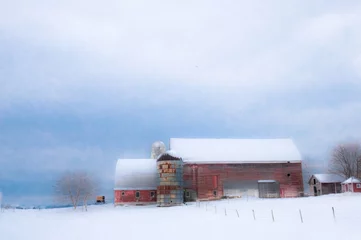 Fotobehang red barn in snow © Gerald Zaffuts