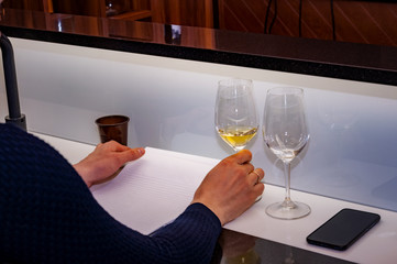 Sommelier, cavist. Training in school sommelier. Wine school. Wine tasting. Tinted.