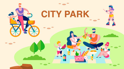 Family Recreation in City Park Promo Flat Banner
