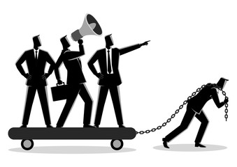 Businessman dragging his bossy coworkers