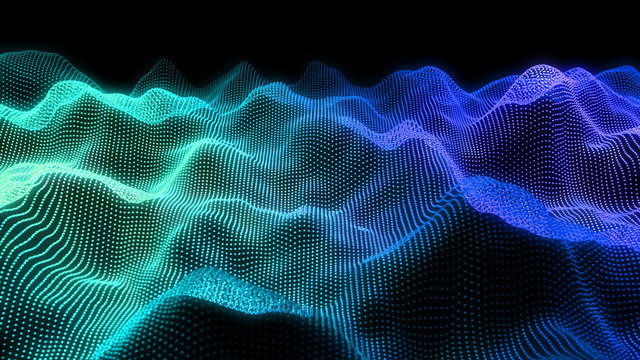 Music abstract background. Equalizer for music, showing sound waves with musical waves, background equalizer. 3d rendering. © samserius