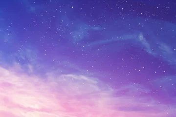 Photo sur Plexiglas Tailler Vue sur un ciel violet du soir avec des cirrus et des étoiles (arrière-plan, résumé)