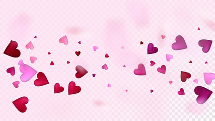 Realistic Hearts Vector Confetti. Valentines Day Wedding Pattern. Rich VIP Gift, Birthday Card, Poster Background Valentines Day Decoration with Falling Down Hearts Confetti. Beautiful Pink Border