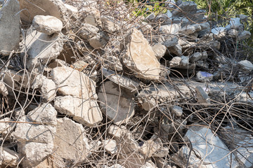 Debris and destroyed building that collapsed from the earthquake.